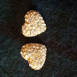 VTG Heart Pave Rhinestone Gold-Tone Earrings - EVC